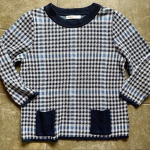 Skovhuus Sweater Top Cotton Blend Plaid Blue Pockets Geometric Size Large L